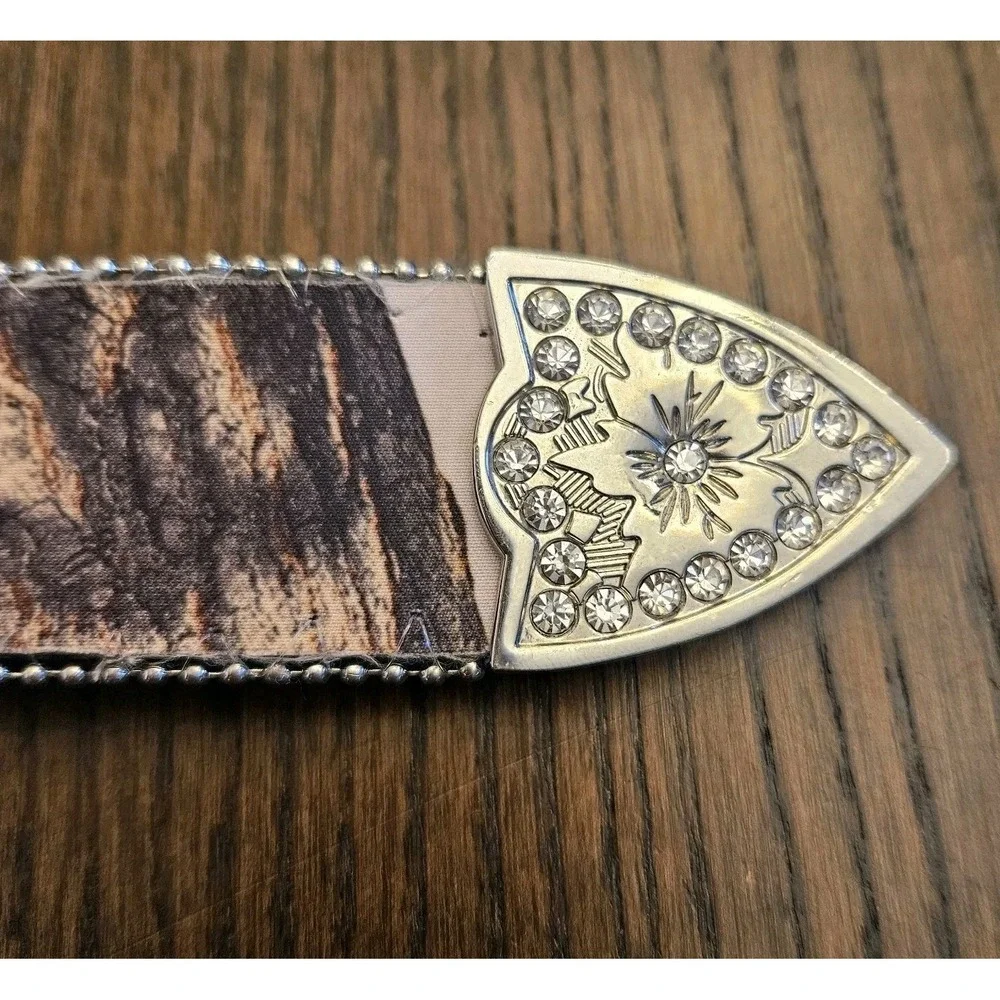 Vintage Nocona Pink Camo Rhinestone Western Leather Belt Womens L 38